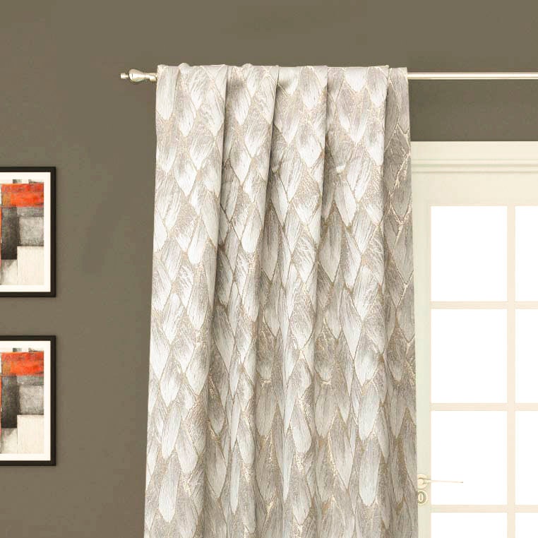 Cream & Gray Pebble Street Jacquard Weave Curtain Panels