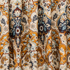 Cream Traditional Damask Printed Cotton Curtain Panels