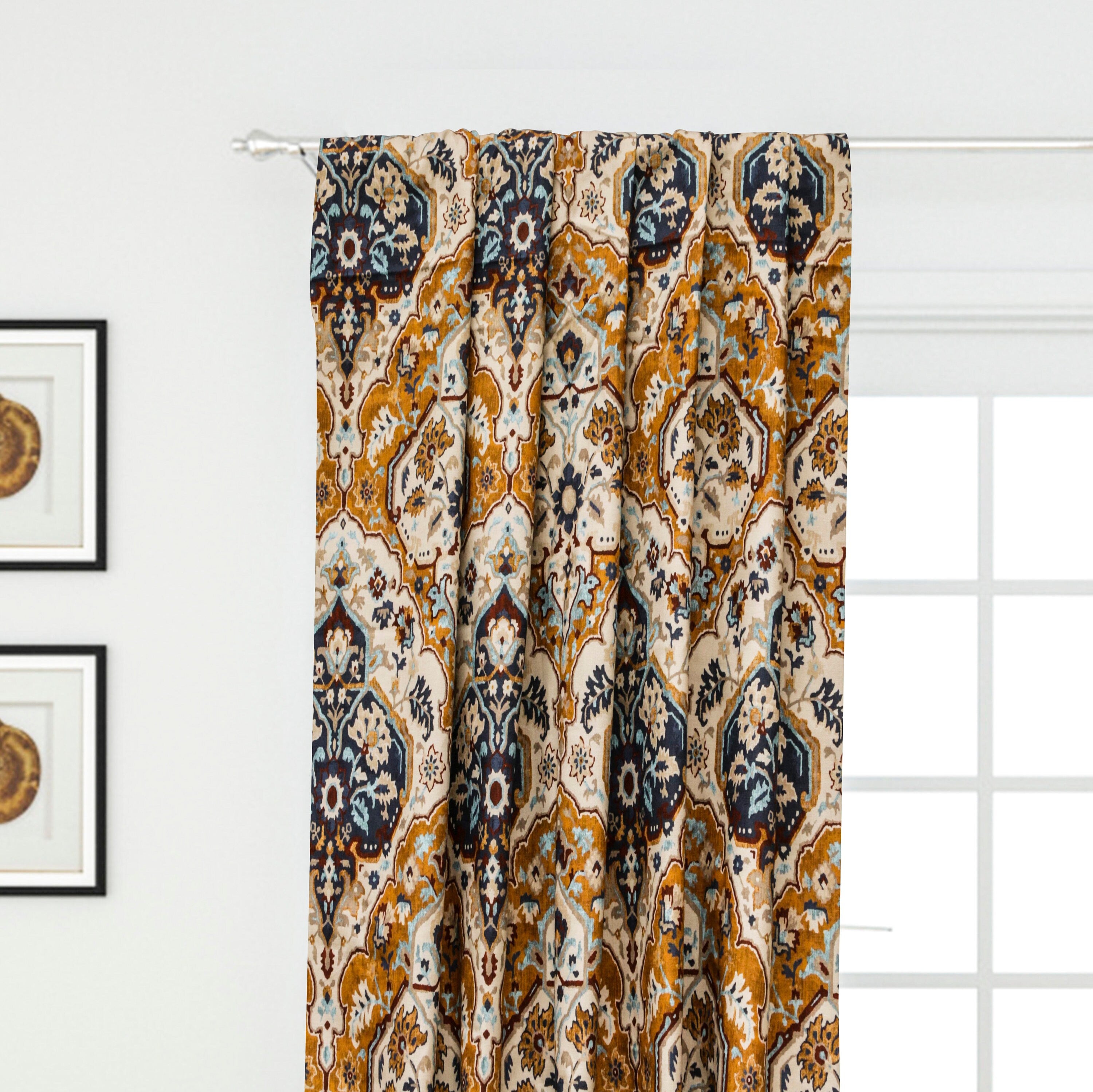 Cream Traditional Damask Printed Cotton Curtain Panels
