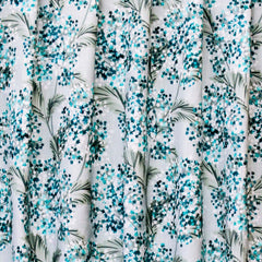 Turquoise Blue Flowers Printed Cotton Curtain Panels