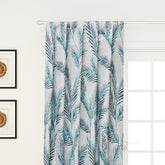 Turquoise Blue Shrubs Printed Cotton Curtain Panels