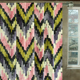 Pink, Green Chevron Digital Printed Velvet Curtain Panels