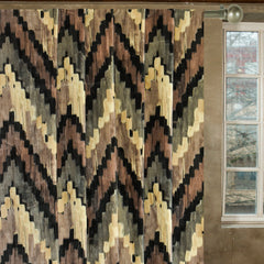 Beige, Brown Chevron Digital Printed Velvet Curtain Panels