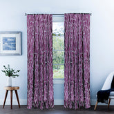 Purple Leaves Burnout Velvet Curtain Panels