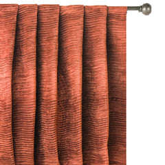 Rust Velvet With Pleats Stripe Textured Curtain Panels
