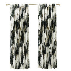 Midnight Roses Green, Brown Printed Cotton Curtain Panels