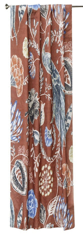 Lovely Peacocks Rust Bird Printed Cotton Curtain Panels