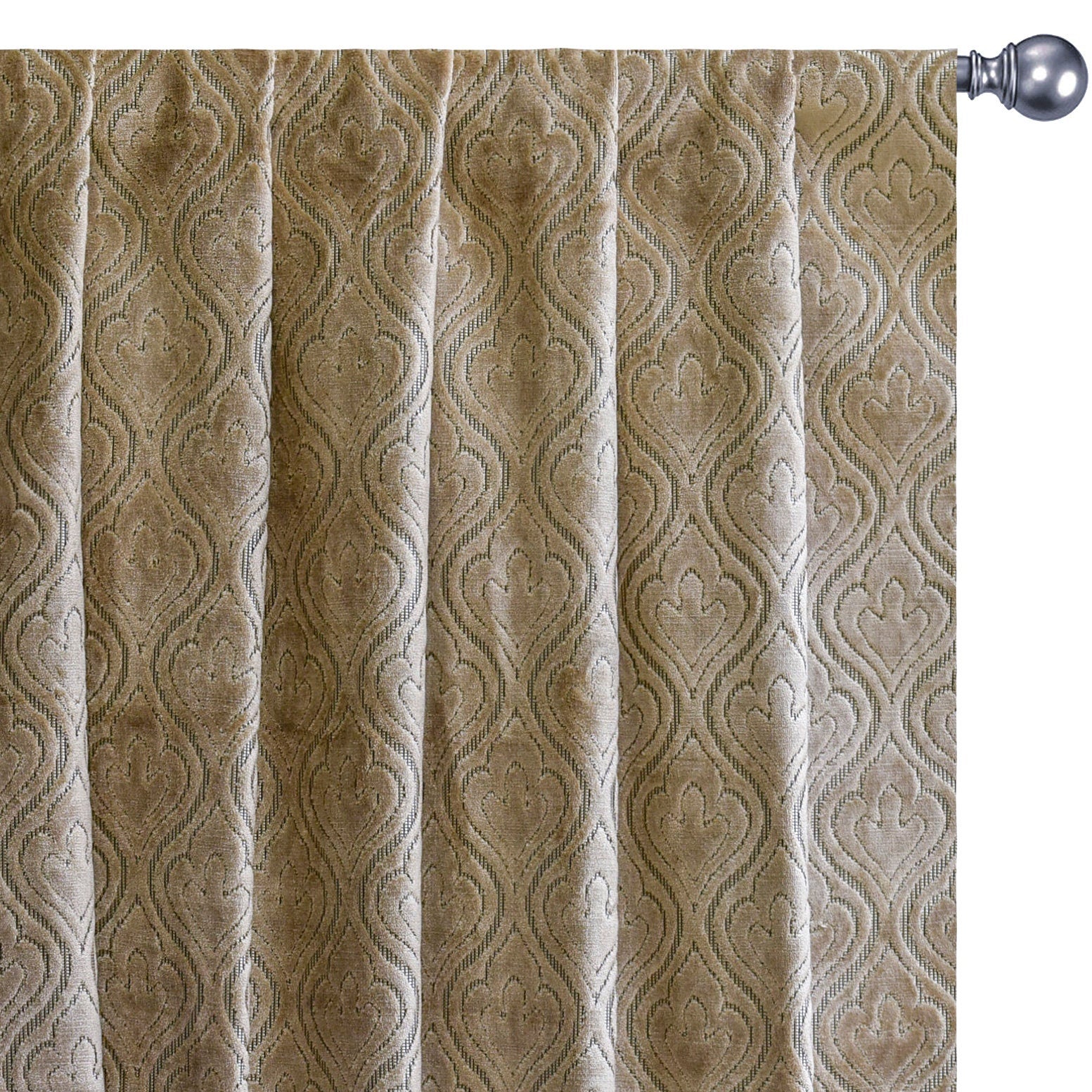 Pearl Beige Damask Jacquard Velvet Curtain Panels