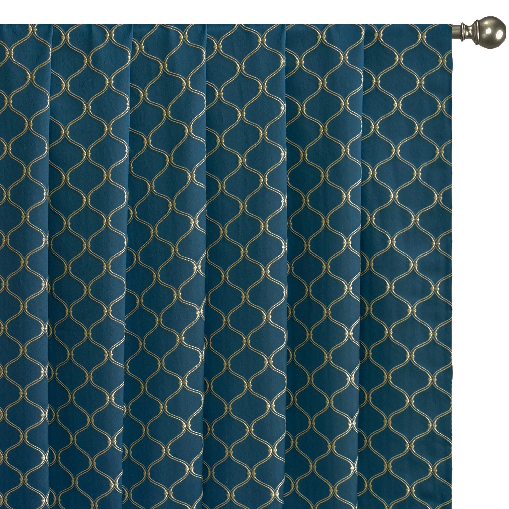 Navy Blue Moroccan Cotton Embroidered Curtain Panels