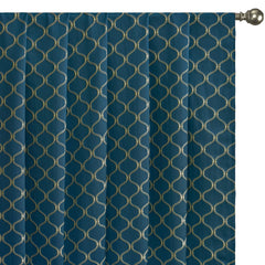 Navy Blue Moroccan Cotton Embroidered Curtain Panels