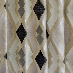 Beige Aztec Geometric Cotton Embroidered Curtain Panels