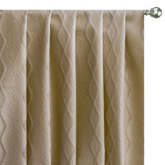 Beige Geometric Viscose Embroidered Woven Curtain Panels