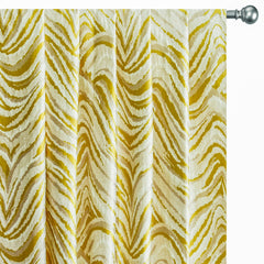 Chartreuse Waves Polyester Cotton Woven Curtain Panels