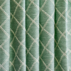 Duck Egg Leafy Diamond Chain Stitch Linen Curtain Panels