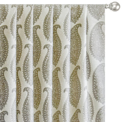 Ivory N Grey Paisley Cotton Woven Curtain Panels