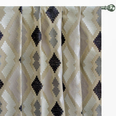 Beige Aztec Geometric Cotton Embroidered Curtain Panels