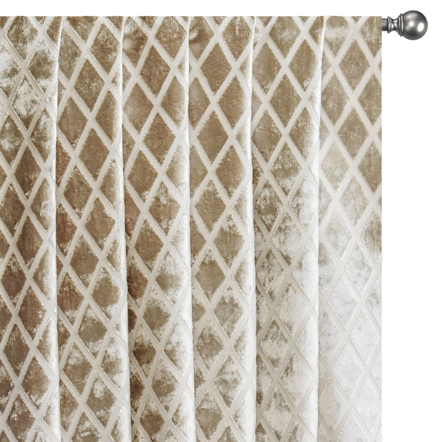 Geometric Diamonds Beige Jacquard Cut Velvet Curtain Panels