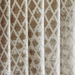 Geometric Diamonds Beige Jacquard Cut Velvet Curtain Panels