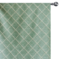 Duck Egg Leafy Diamond Chain Stitch Linen Curtain Panels