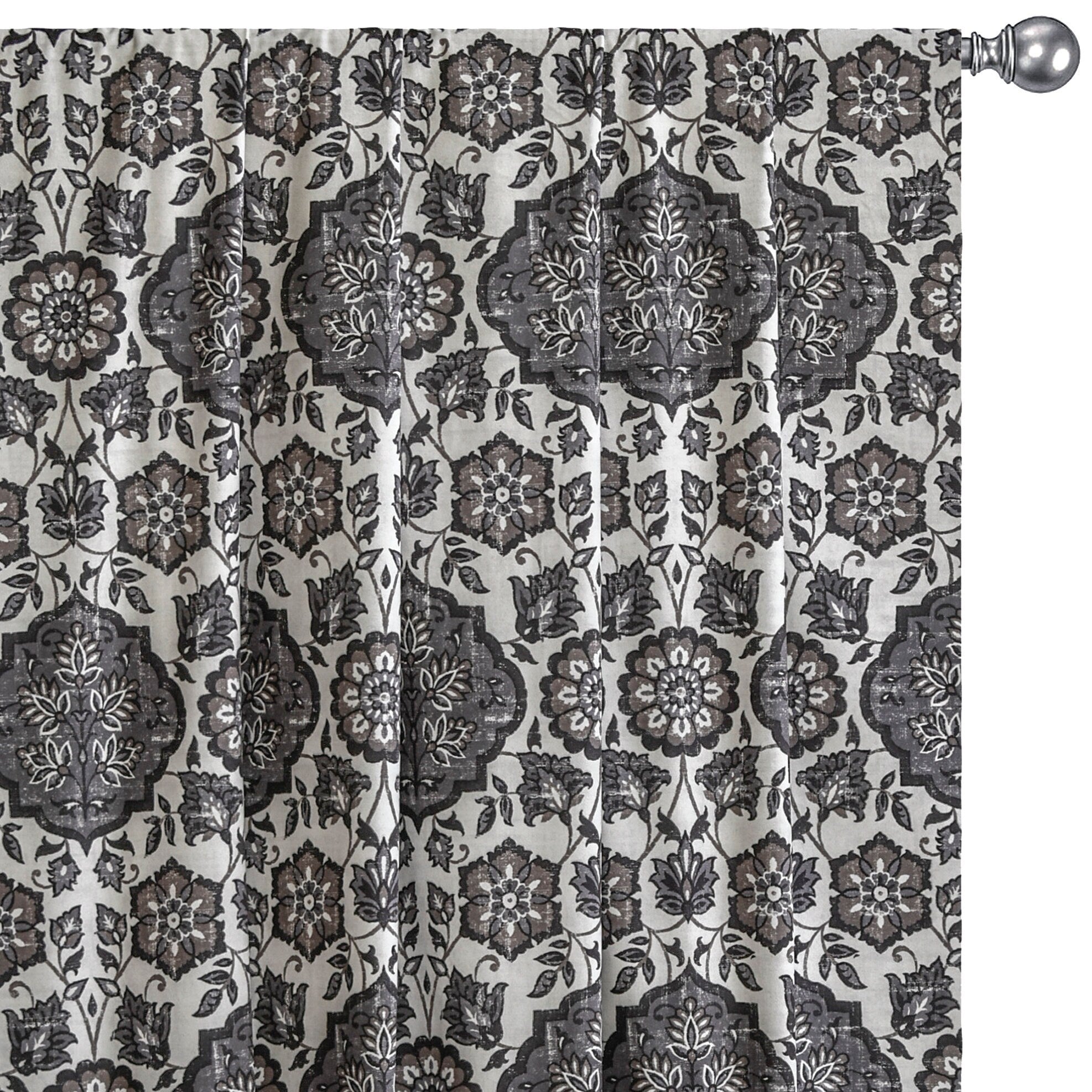 Gray Mandala Printed Velvet Arabic Geometric Curtain Panels