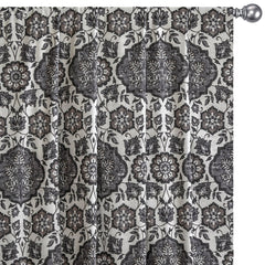 Gray Mandala Printed Velvet Arabic Geometric Curtain Panels
