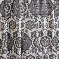 Gray Mandala Printed Velvet Arabic Geometric Curtain Panels