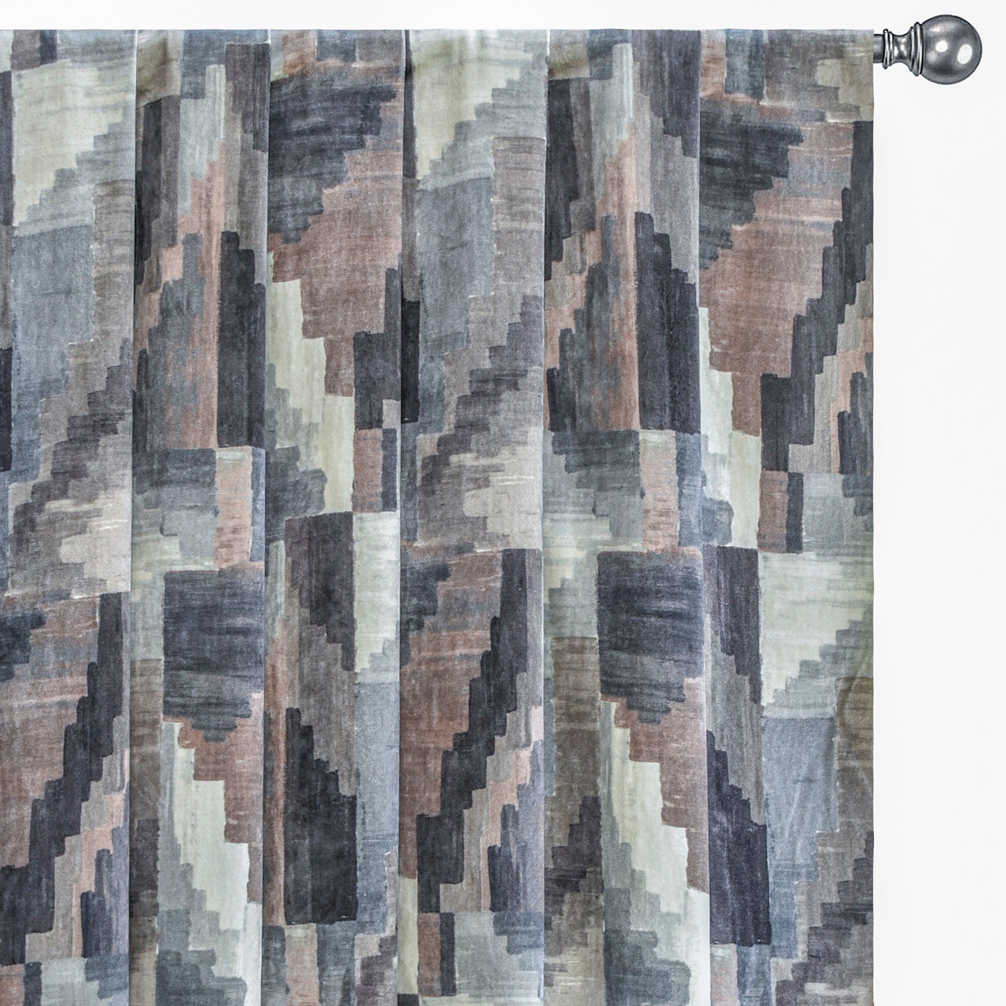 Shades of Gray N Brown Abstract Velvet Print Curtain Panels