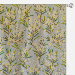 Green Cream Flowers Printed Cotton Curtain Panels
