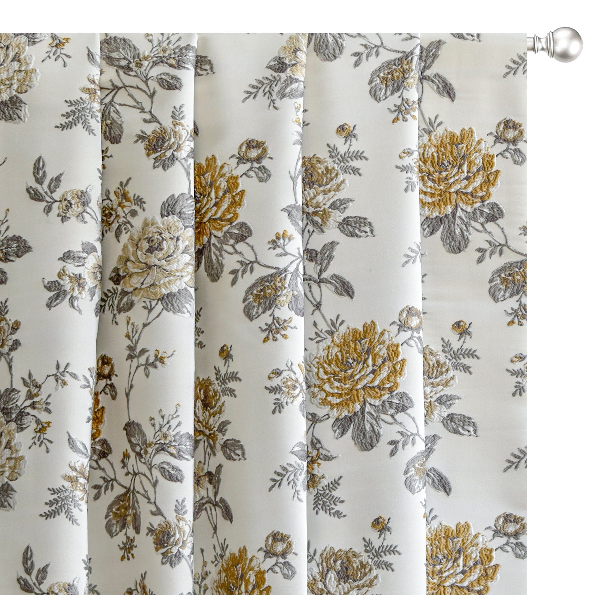 Mustard Yellow Flowers Jacquard Embroidery Curtain Panels