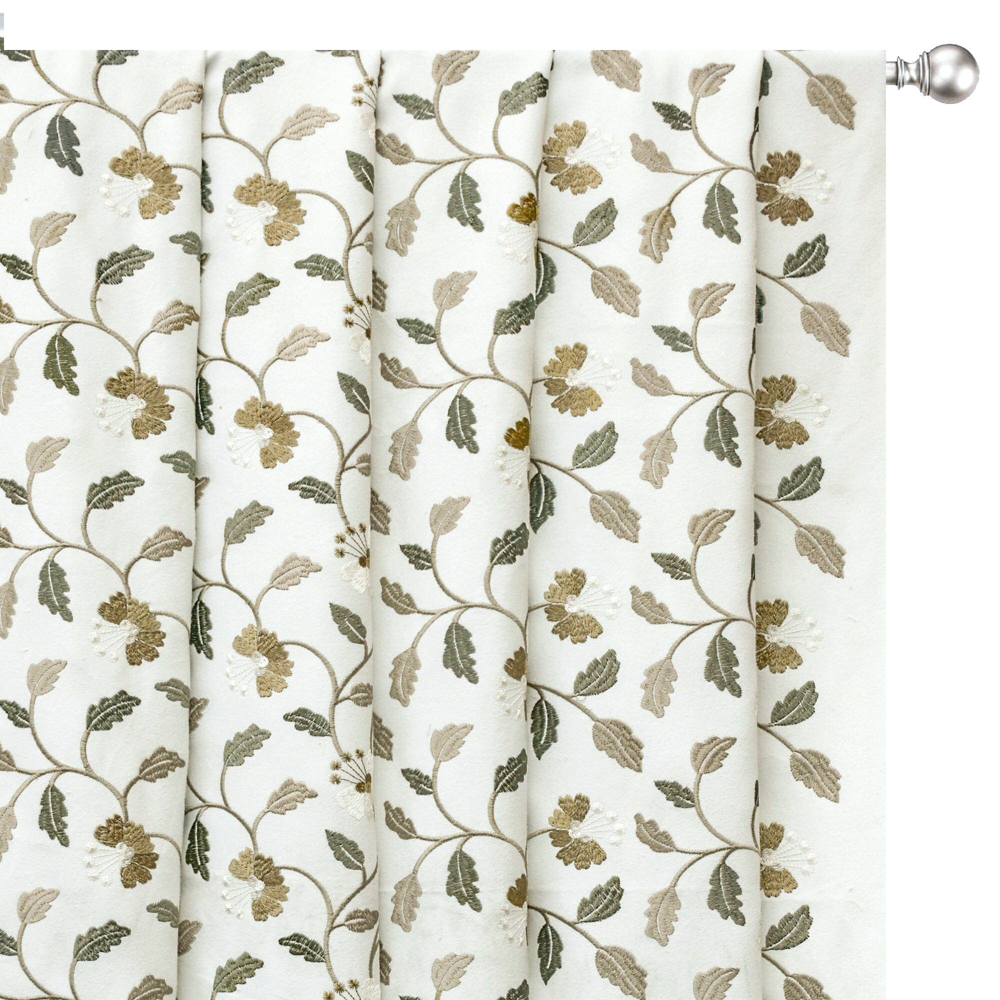 Floral Nursery Ivory Cotton Embroidery Curtain Panels