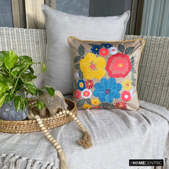 Sunburst Blooms - Beige Velvet Throw Pillow Cover