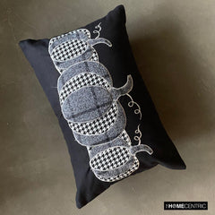 Black Linen Decorative Lumbar Pillow Cover - Vintage Pumpkins