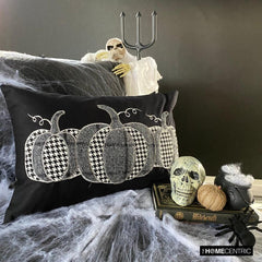 Black Linen Decorative Lumbar Pillow Cover - Vintage Pumpkins