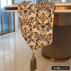 Yellow Satin Decorative Table Runner - Flaring Damask