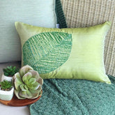 Green Leaf - Art Silk Green Decorative Lumbar Pillow Cover