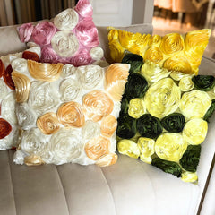 Gold N Ivory Blooms - Ivory & Gold Art Silk Throw Pillow Cover