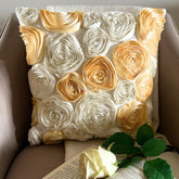 Gold N Ivory Blooms - Ivory & Gold Art Silk Throw Pillow Cover