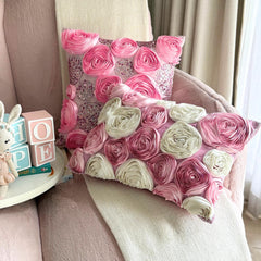 Blossom Bloom - Art Silk Pink Decorative Lumbar Pillow Cover
