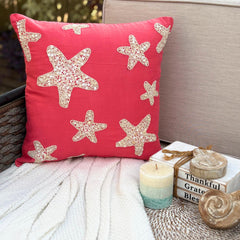 Coral Pink Cotton Linen Throw Pillow Cover - Corallian Star Spirit