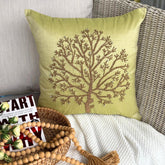 Tree Of Life - Green Art Silk Throw Pillow Cover