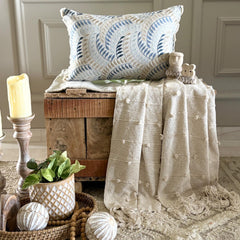 Leaf Rustle - Blue Linen Lumbar Pillow Cover