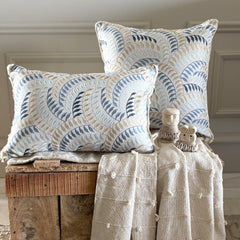 Leaf Rustle - Blue Linen Lumbar Pillow Cover