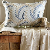 Leaf Rustle - Blue Linen Lumbar Pillow Cover