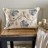 Floryn - Blue Linen Lumbar Pillow Cover