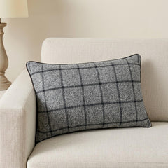 Gray Wool Decorative Lumbar Pillow Cover - Woolly Plaid