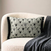 Black Jacquard Decorative Lumbar Pillow Cover - Webbed Spiders