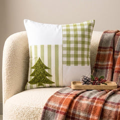 Green Cotton Checkered Decorative Throw Pillow Cover - Xmas Tree Check