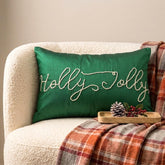 Green Silk Decorative Lumbar Pillow Cover - Holly Jolly