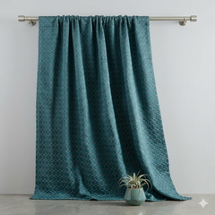 Teal N Silver Hexagon Jacquard Quilt Look Curtain Panels