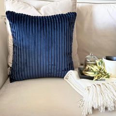 Navy Blue Velvet Throw Pillow Cover - Navy Blue Lines